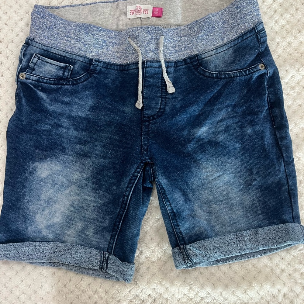 Blue Denim Shorts with Drawstring Waist